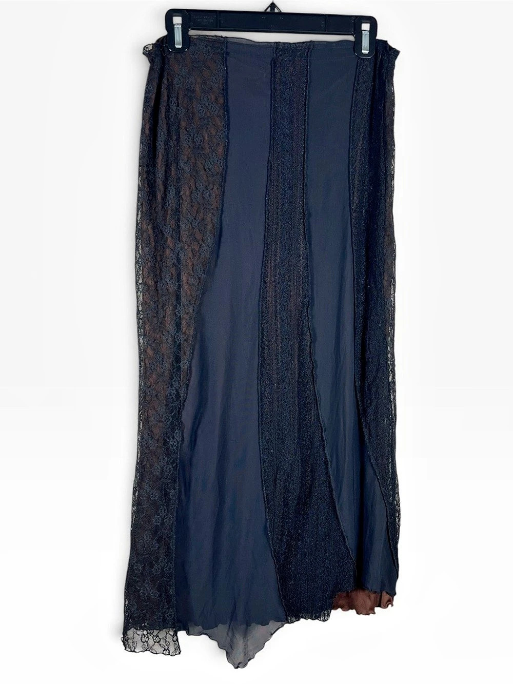Urban Outfitters Women Black Brown Lace Panel Maxi Skirt Sz L Witchy Whimsigoth